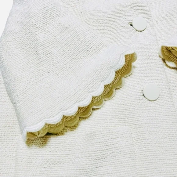 Kate Spade New York Cream Textured Scallop Trim Coat Size 10 Elegant Retro Mod - Picture 9 of 16